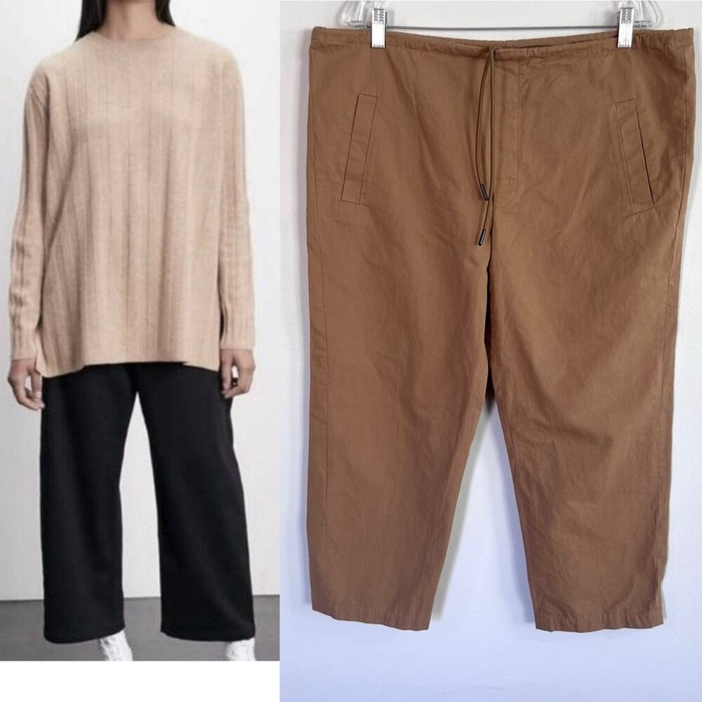 Roucha Palsa 100% Cotton Wide Leg Cropped Trouser Pants in Tan Sz C / L